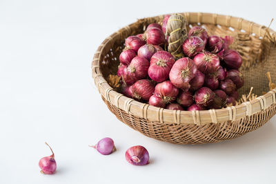 High angle view of strawberries in basket