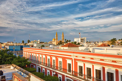 High angle view of buildings in city