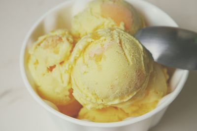 Close-up of vanilla ice cream in bowl