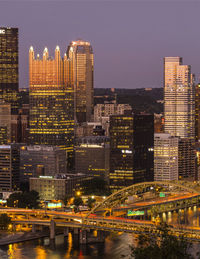 High angle view of illuminated buildings