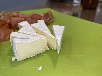 High angle view of food in plate on table