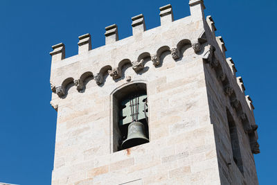 Low angle view of building against clear blue sky