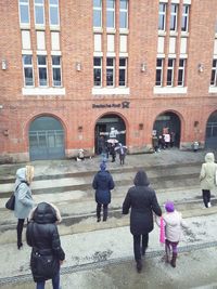 Woman walking on city street