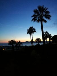 Silhouette palm trees against sky during sunset