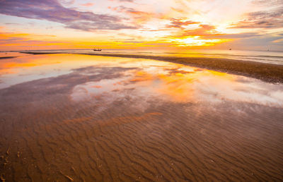 Scenic view of beach against sky during sunset