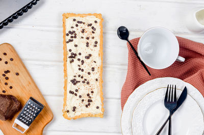 High angle view of breakfast on table