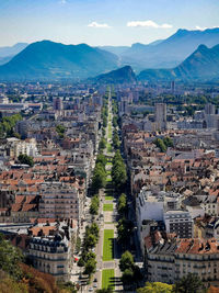 High angle view of buildings in city