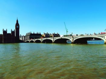 Bridge over river against blue sky