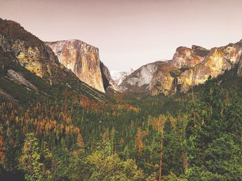 Scenic view of mountains against sky during sunset