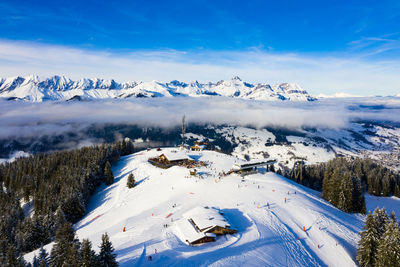 Scenic view of snowcapped mountains against sky