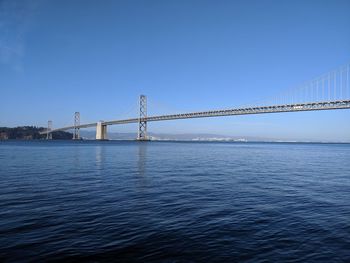 View of suspension bridge over sea