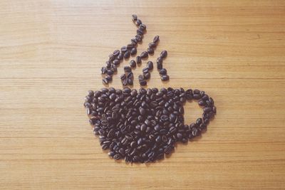 High angle view of coffee beans on table