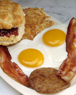 Close-up of breakfast served in plate