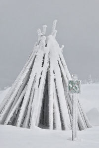 Close-up of snow on field against sky