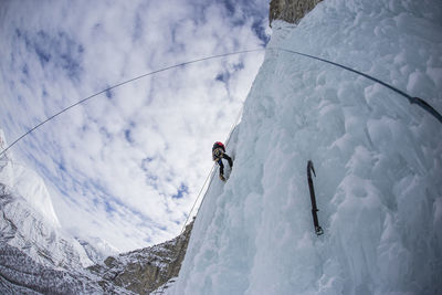 Low angle view of snow covered mountain