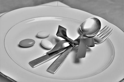 High angle view of dessert in plate on table