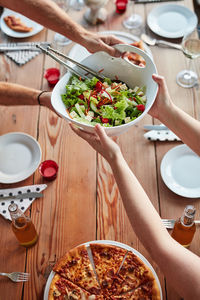 High angle view of food on table
