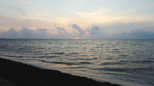 Scenic view of sea against cloudy sky