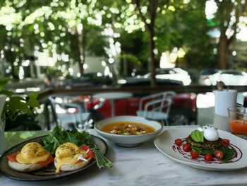 Close-up of savory food served outdoors