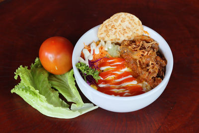 High angle view of meal served in plate