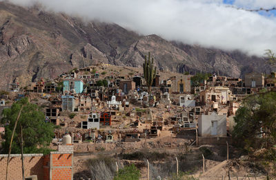 High angle view of buildings in town