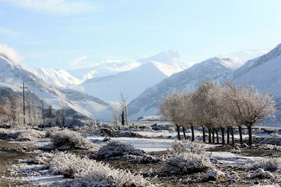 Scenic view of snowcapped mountains against sky