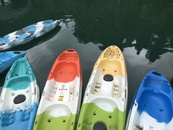 High angle view of boats in lake