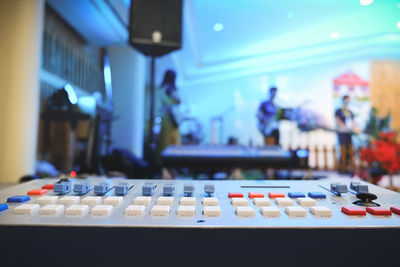 Close-up of electric lights on table