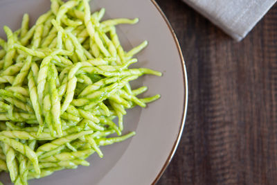 High angle view of noodles in plate on table