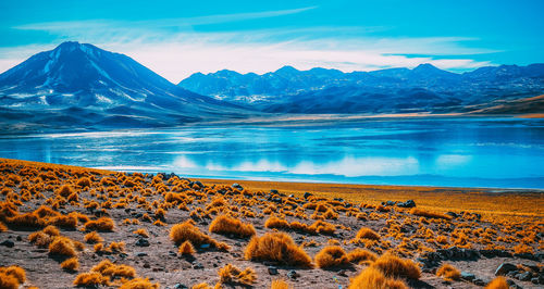 Scenic view of snowcapped mountains against sky