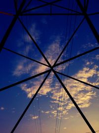 Low angle view of power lines against cloudy sky