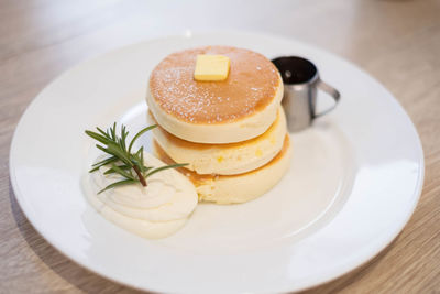 High angle view of dessert in plate on table