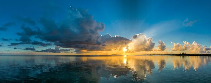 Panoramic view of lake against sky during sunset