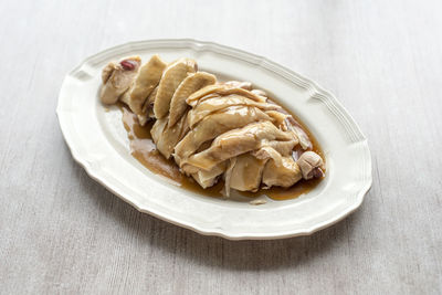 High angle view of dessert in plate on table