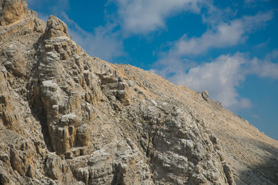 Low angle view of rock formations against sky