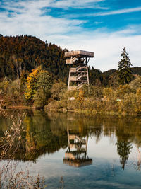 Bird watching tower with awesome reflection