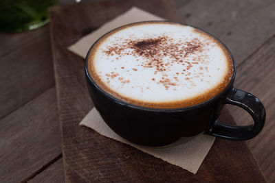 High angle view of coffee on table