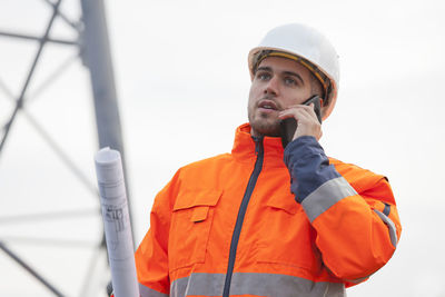 Portrait of man working at construction site