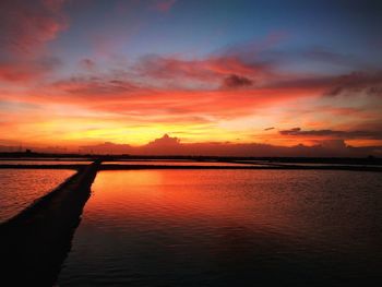 Scenic view of lake against sky during sunset