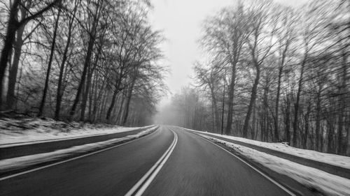 Blurred motion of road amidst trees