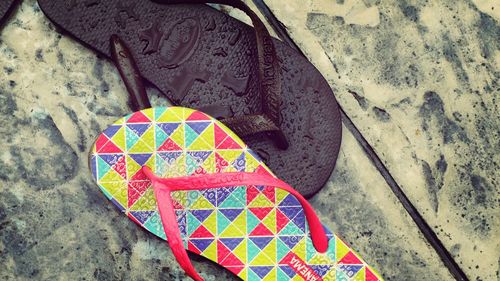 Close-up of multi colored sand on beach