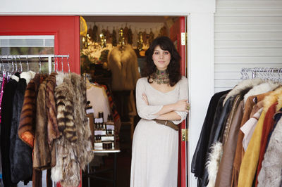 Rear view of woman standing in store