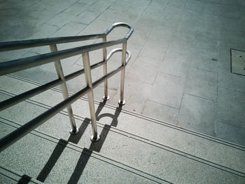 High angle view of empty bench on table