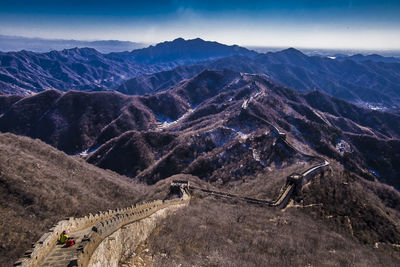 High angle view of great wall of china