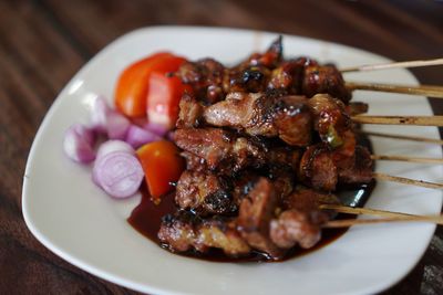 High angle view of food in plate