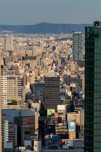 High angle view of buildings in city