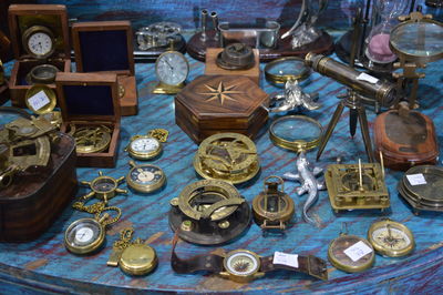 High angle view of objects on table at market