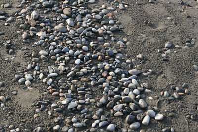 High angle view of stones on beach