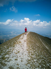 Rear view of person on land against sky