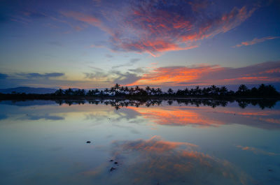 Scenic view of reflection of sky in city at sunset